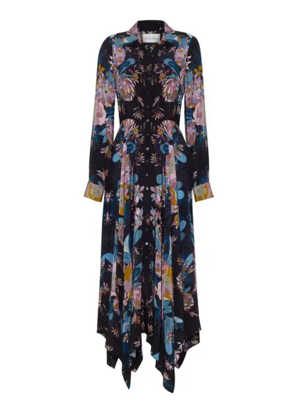 Cara Cara Floral Handkerchief-Hem Shirt Dress - Black Multi